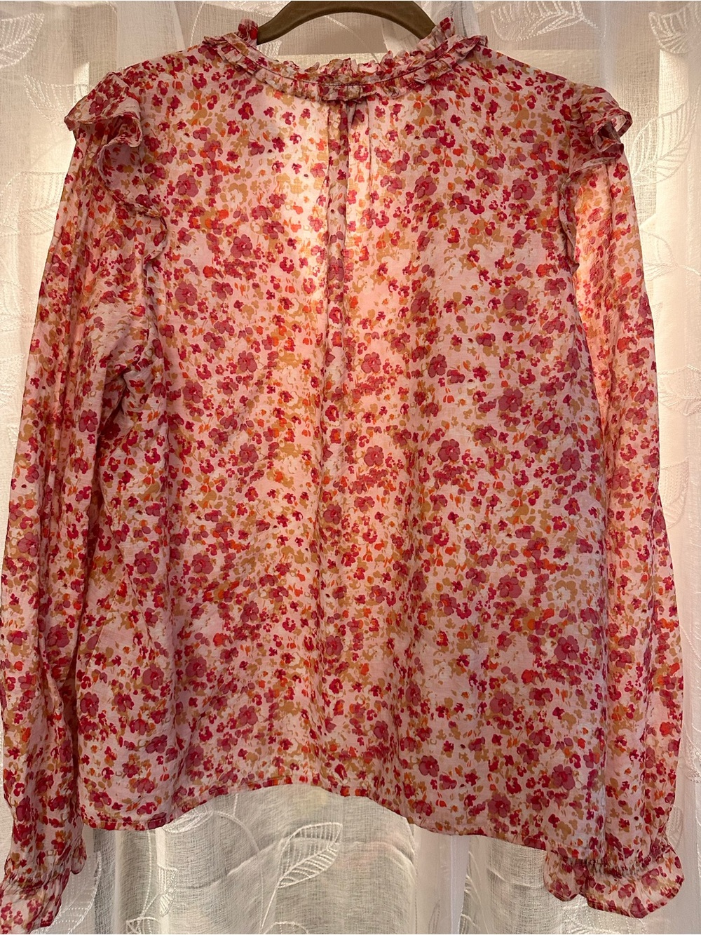 J. Crew Floral Ruffle V-Neck Blouse in Pink and Red - Picture 5 of 6